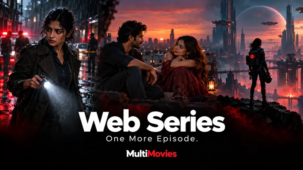 MultiMovies Web Series banner featuring crime, romance and science-fiction scenes.
